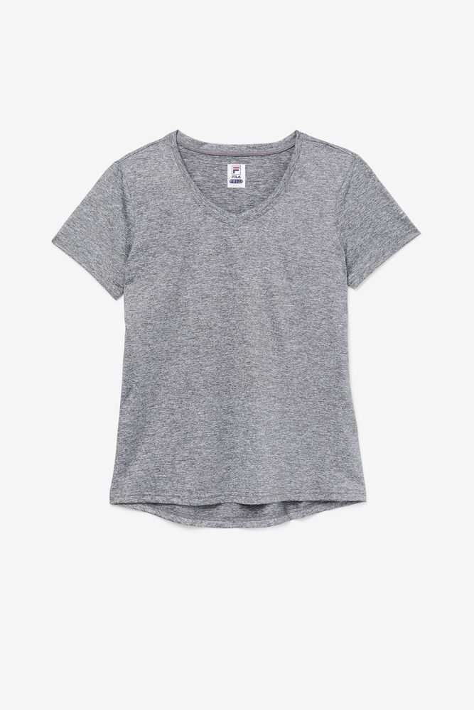 Fila Pickleball Silky V-neck Grey T-Shirt Womens - NZ 93876-DYXJ